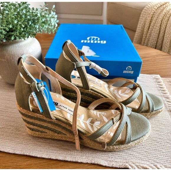 MTNG Shoes - MTNG Wedge Sandals Womens Mint Green Size Espadrille EU 39 US 8.5 Open Toe Shoe